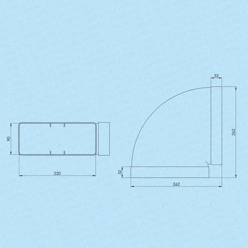 90° Bogen horizontal