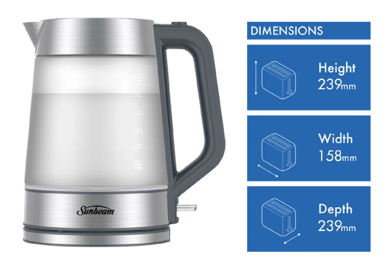 Sunbeam 1.7 Litre Glass Kettle Morning Frost