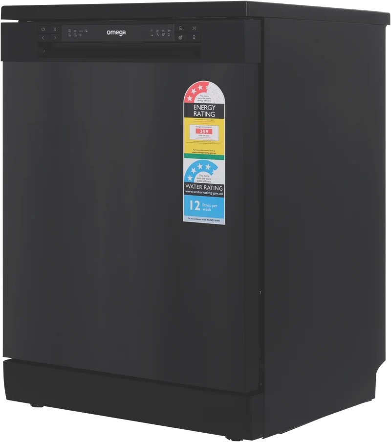 Omega 60cm Freestanding Dishwasher Black Steel
