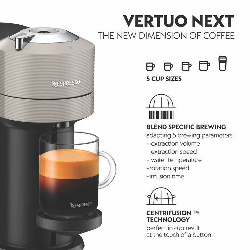 Nespresso Vertuo Next Capsule Coffee Machine Bundle Light Grey