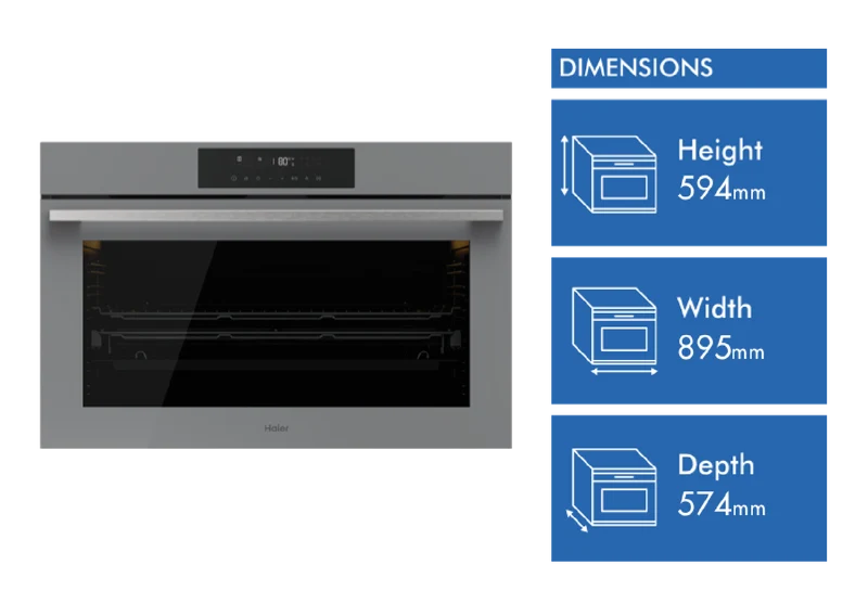 Haier 500 Series 90cm Electric Oven, 16 Functions, AIrfry, Steam Assist, Grey