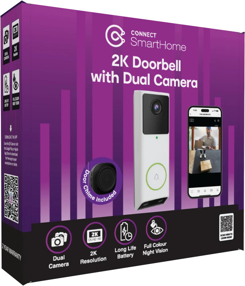 Connect SmartHome 2K Dual Camera Doorbell with Chime