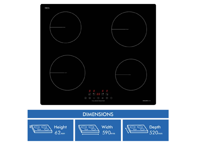 Glemgas 60cm 4 Zone Induction Cooktop, Black