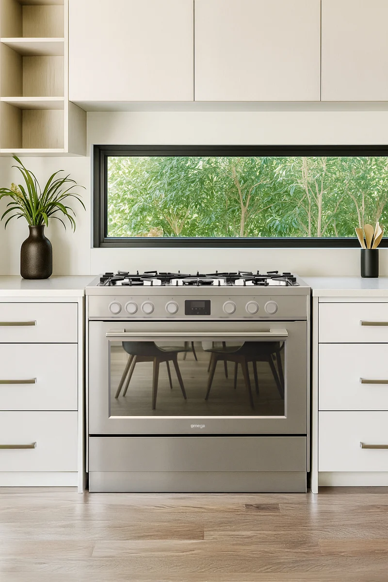 Omega 90cm Dual Fuel Freestanding Cooker, Stainless Steel