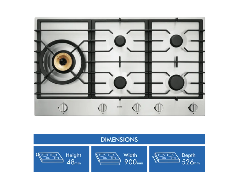 ASKO 90cm 5 Burner Gas Cooktop - Stainless Steel