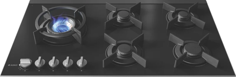 ASKO 90cm 5 Burner Gas on Glass Volcano Cooktop - Black