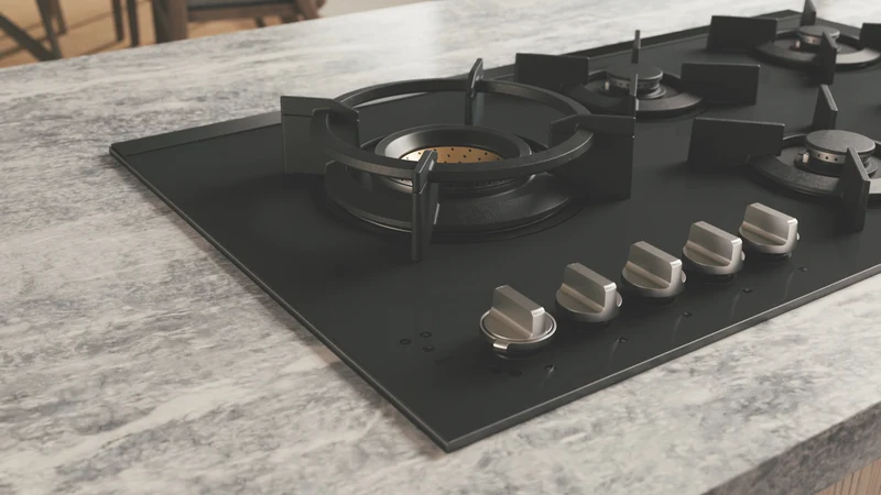 ASKO 90cm 5 Burner Gas on Glass Volcano Cooktop - Matte Black