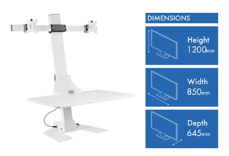 Ergovida Dual Monitor Electric Workstation White