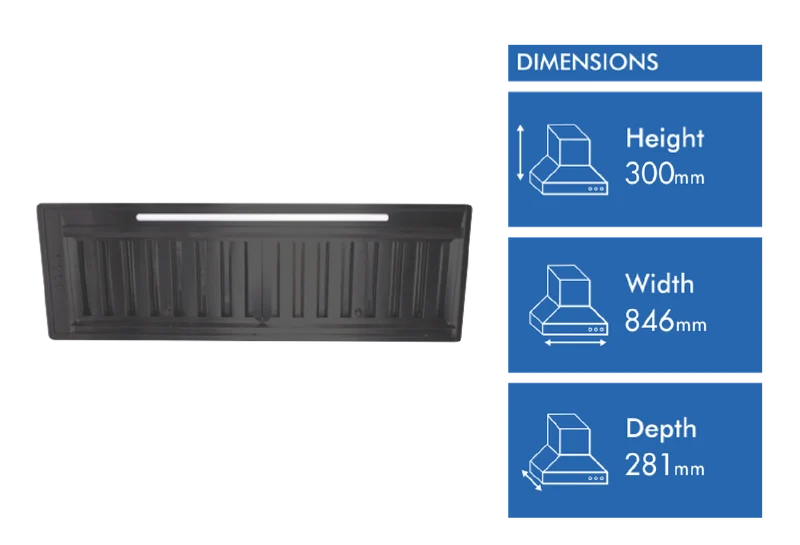 Glemgas 85cm Undermount Rangehood, Black Stainless Steel