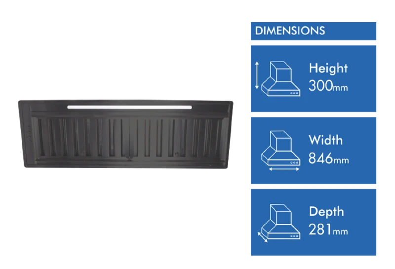 Glemgas 85cm Off Board Undermount Rangehood, Black Stainless Steel