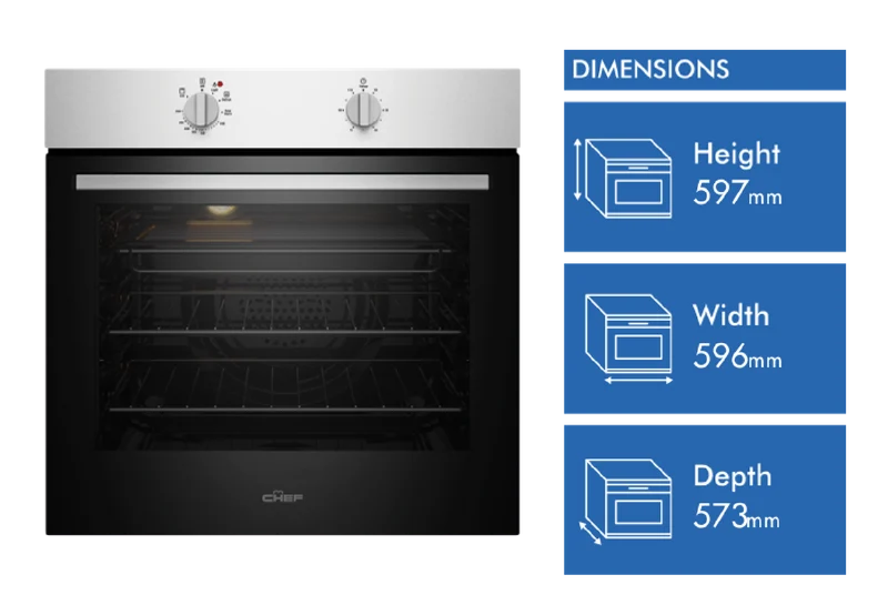 Chef 60cm Electric Oven Stainless Steel with 10amp Plug