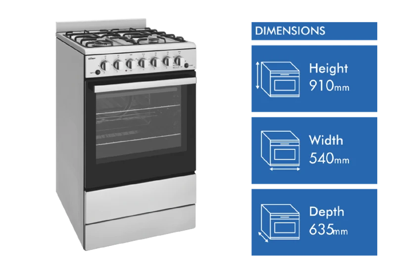 Chef 54cm Gas Freestanding Cooker, Stainless Steel