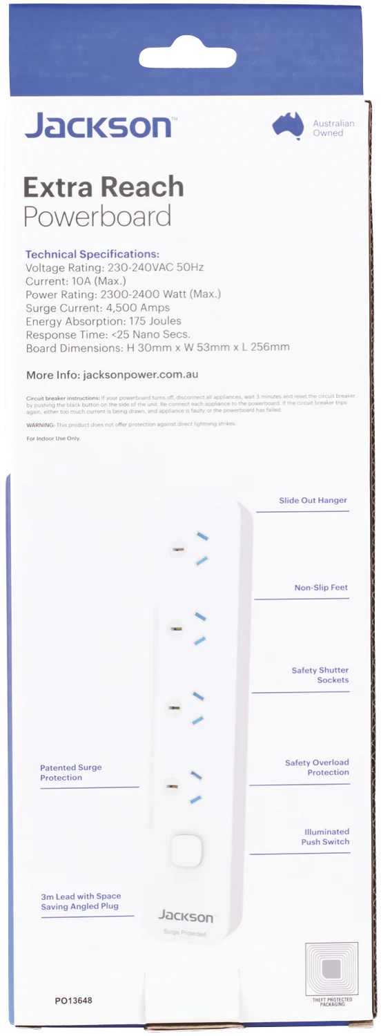 Jackson 4 Way Surge Powerboard 3m