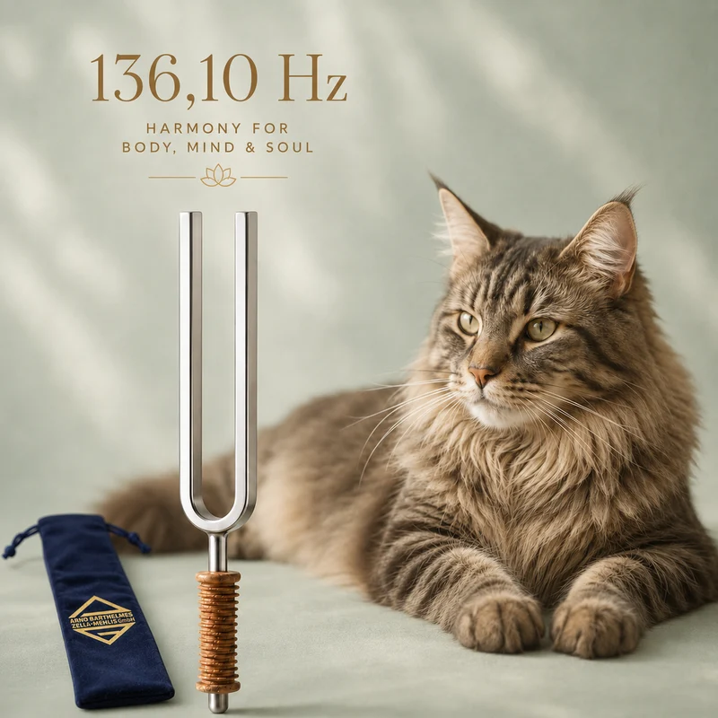 Tieredtion: 136,10 Hz Wellnessstimmgabel Katzenfrequenz mit Katzennamensgravur + Samttasche + Korkgriff