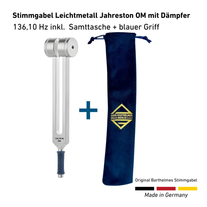 Stimmgabel Leichtmetall Jahreston OM mit Dämpfer 136,10 Hz inkl. Samttasche & blauer Griff