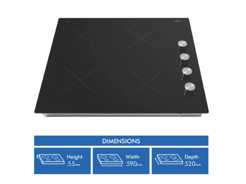 Solt 60cm Knob Control Ceramic Cooktop, Black Glass