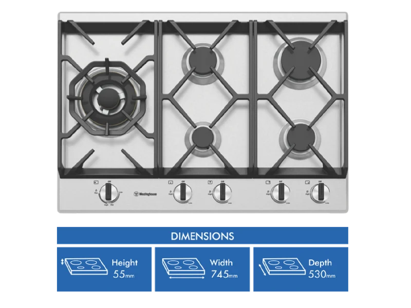 Westinghouse 75cm S/S Gas Cooktop