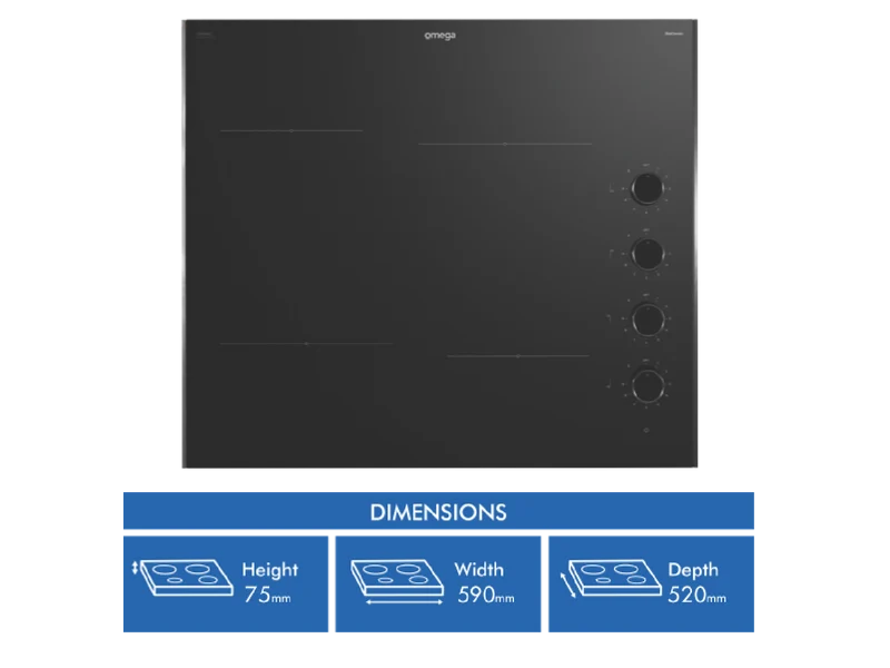 Omega 60cm Ceramic Cooktop, Knob Controls