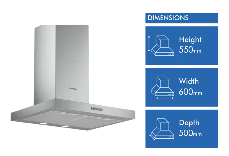 Bosch Series 2 60cm Wall-mounted Canopy Rangehood, Stainless Steel