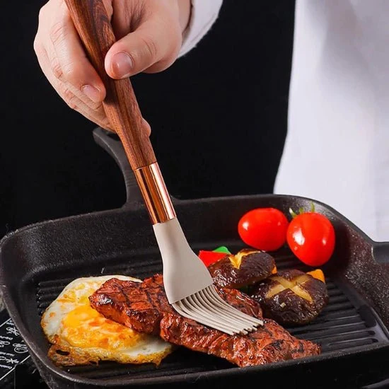CookEase Silikon Küchenutensilien-Set – 10 Teile mit Holzgriffen