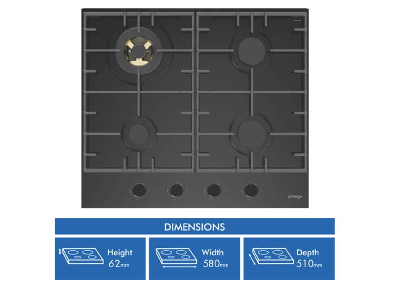 Omega 60cm Gas on Glass Cooktop