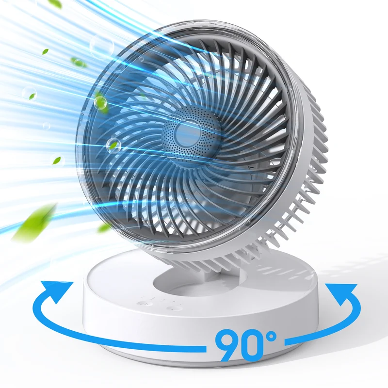 Portable Rechargeable Fan with 4000mAh Battery, Foldable Desktop Fan, 90° Oscillating Personal Fan for Home, Office & Travel, Hanging or Tabletop Use