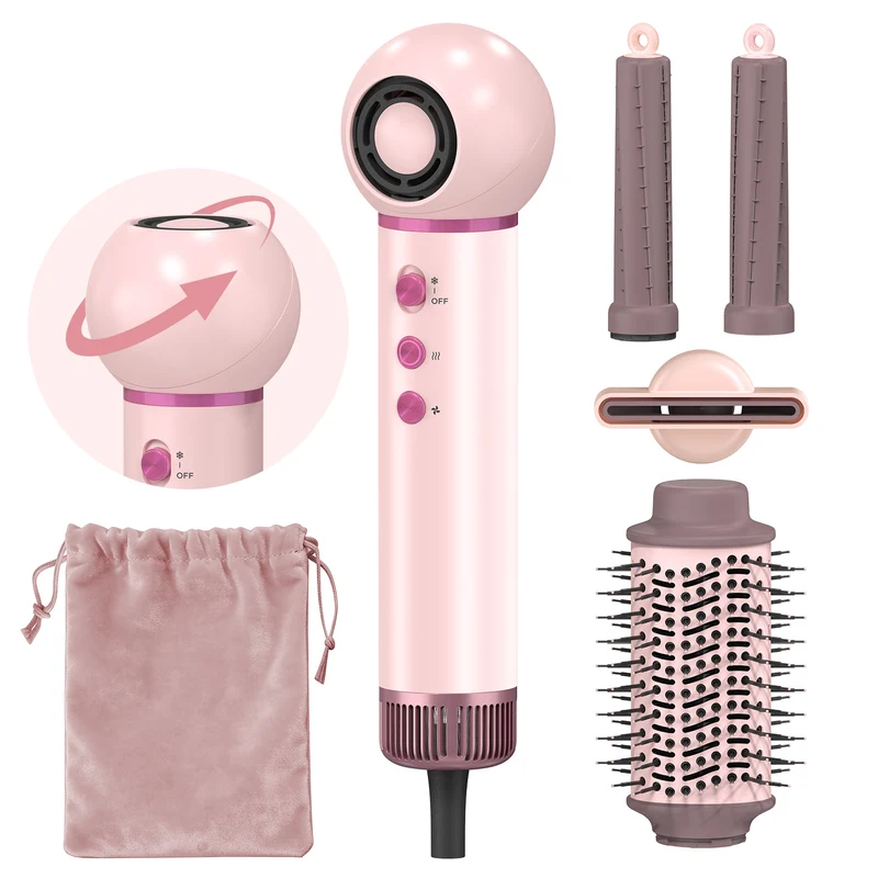 5-in-1 Hot-Air Brush & Ionic Hair Dryer for Fast Drying, Curling & Volumizing | Lightweight Travel
