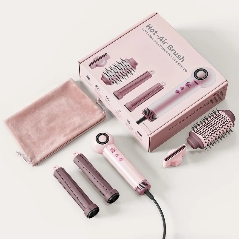 5-in-1 Hot-Air Brush & Ionic Hair Dryer for Fast Drying, Curling & Volumizing | Lightweight Travel