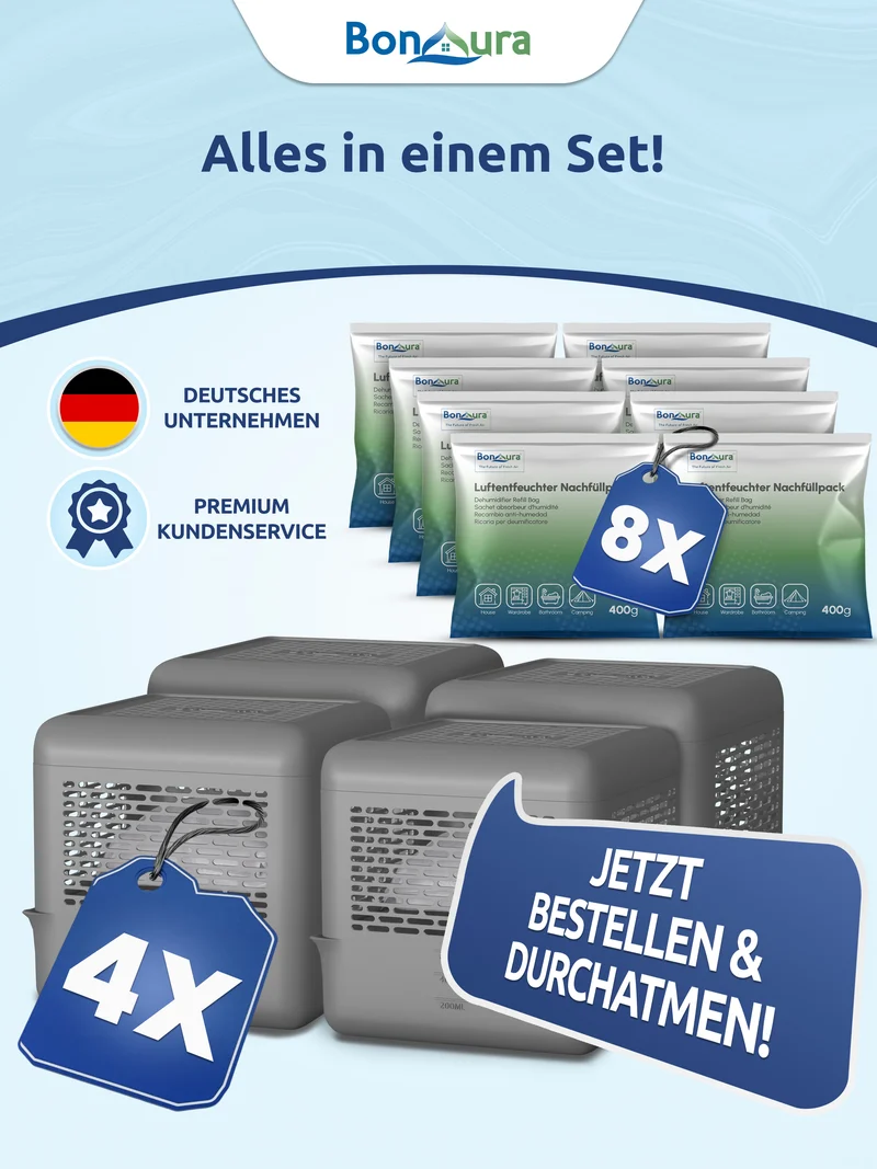 AirOne Select Bundle aus Luftentfeuchter ohne Strom und Granulat 400g (eckig)