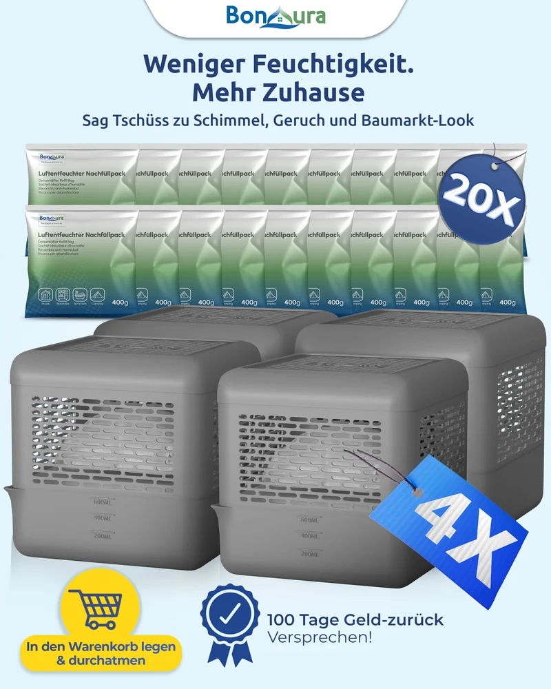 AirOne Select Bundle aus Luftentfeuchter ohne Strom und Granulat 400g (eckig)