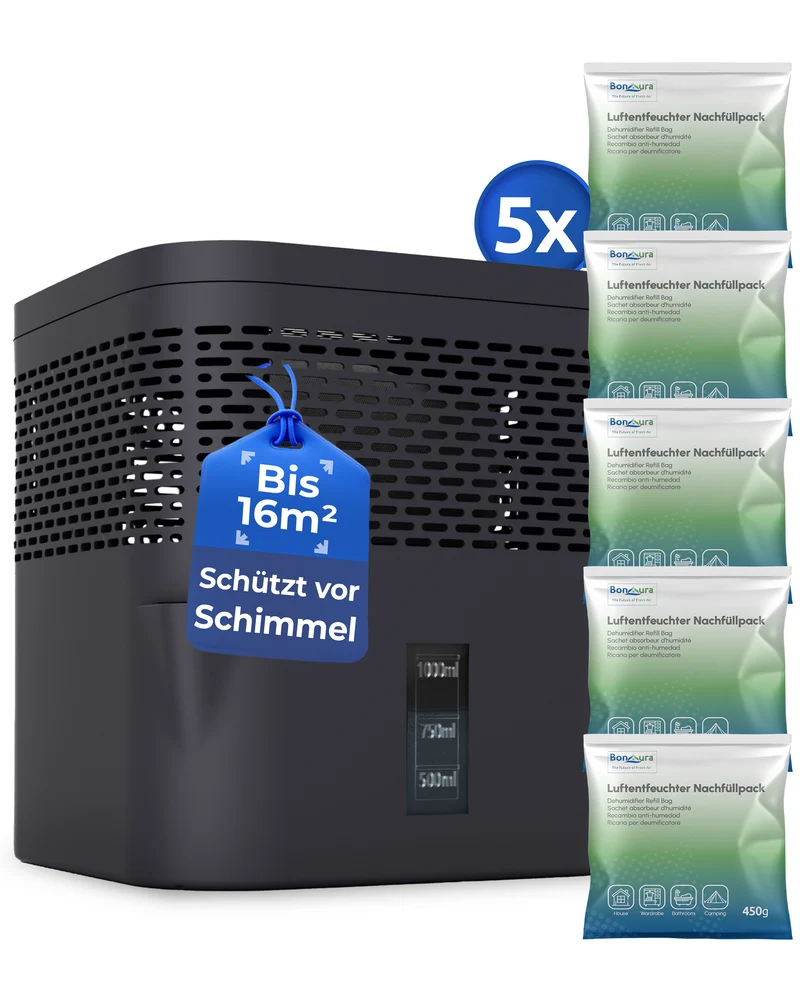 AirOne Lite Bundle aus Luftentfeuchter ohne Strom und 5 x Granulat 450g