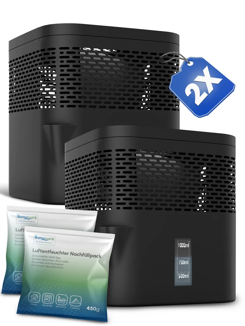 2er Set AirOne Lite Luftentfeuchter ohne Strom mit 2x 450g Luftentfeuchter Granulat