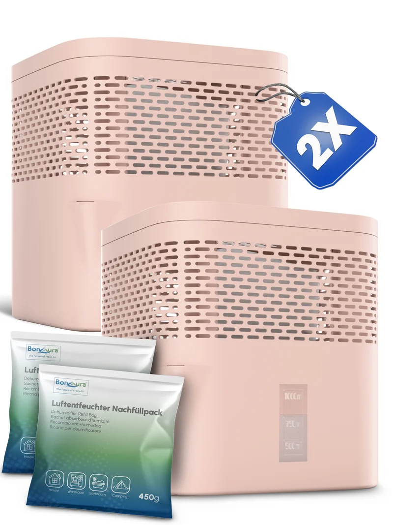 2er Set AirOne Lite Luftentfeuchter ohne Strom mit 2x 450g Luftentfeuchter Granulat