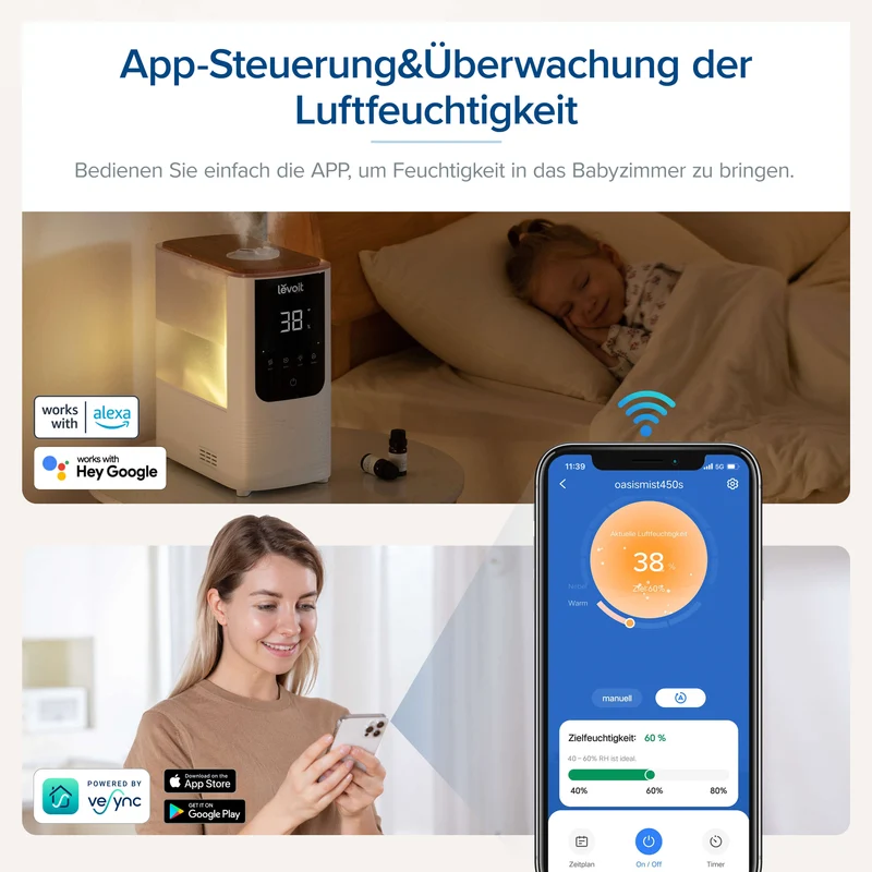 Levoit OasisMist 450S Smarter Luftbefeuchter mit Warm- und Kaltnebel