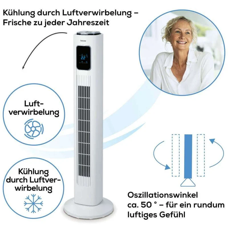Turmventilator mit Fernbedienung und Timer – leise & oszillierend
