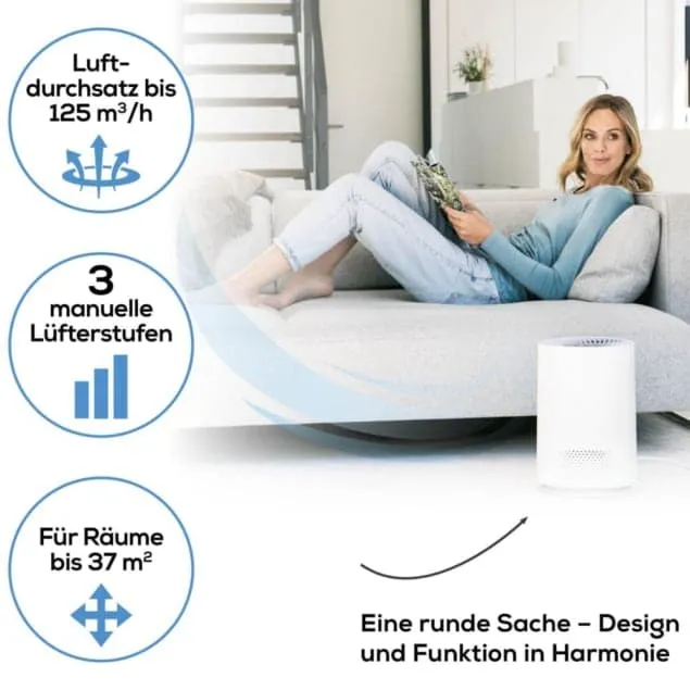 Luftreiniger mit HEPA-13-Filter für saubere Raumluft bis 37 m²