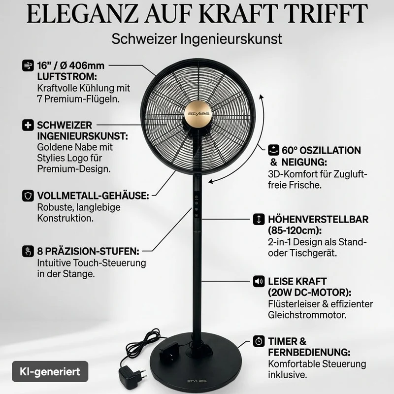 Titania Metall-Standventilator mit Fernbedienung