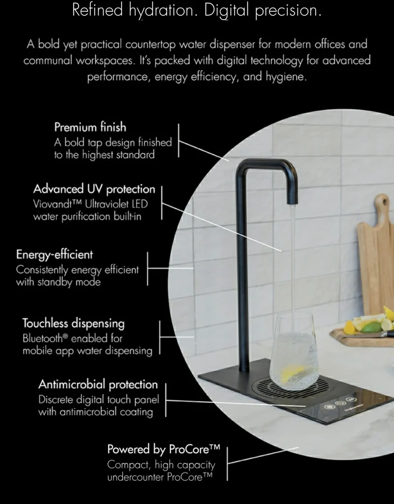 Habit Tap T2 built-in mains water cooler with energy-efficient EcoMode cold/room and/or sparkling | 1 to 75 users (50 or 80 liters/hour)