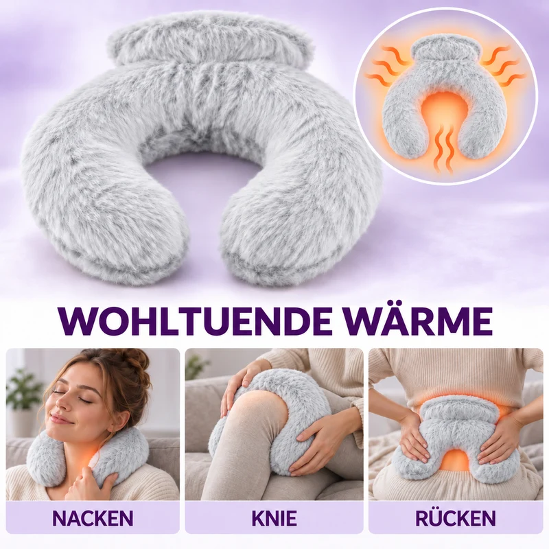 Nacken-Wärmflasche mit weichem Kunstfellbezug, 0,85 L, 22 x 18 cm, Kaffeebraun