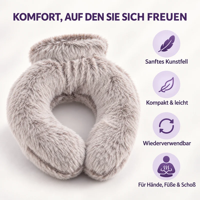 Nacken-Wärmflasche mit weichem Kunstfellbezug, 0,85 L, 22 x 18 cm, Kaffeebraun