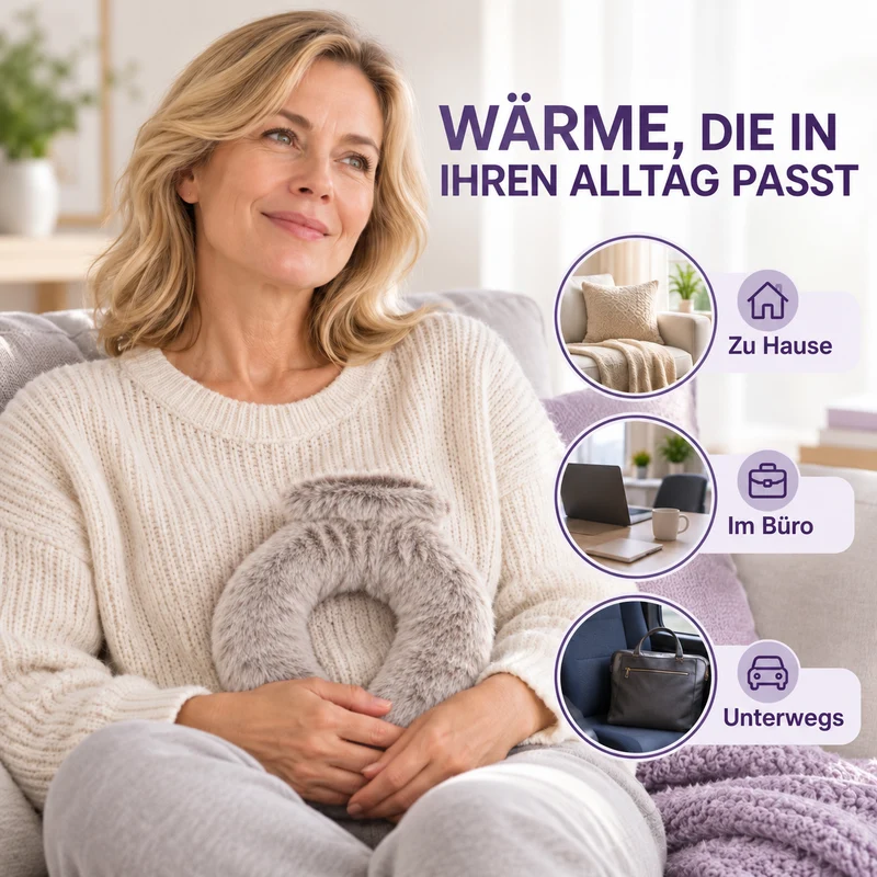 Nacken-Wärmflasche mit weichem Kunstfellbezug, 0,85 L, 22 x 18 cm, Kaffeebraun