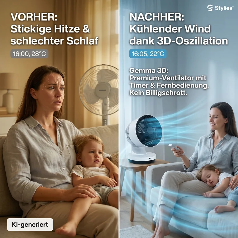 Gemma 3D , 2-in-1 Heizlüfter & Ventilator mit Fernbedienung