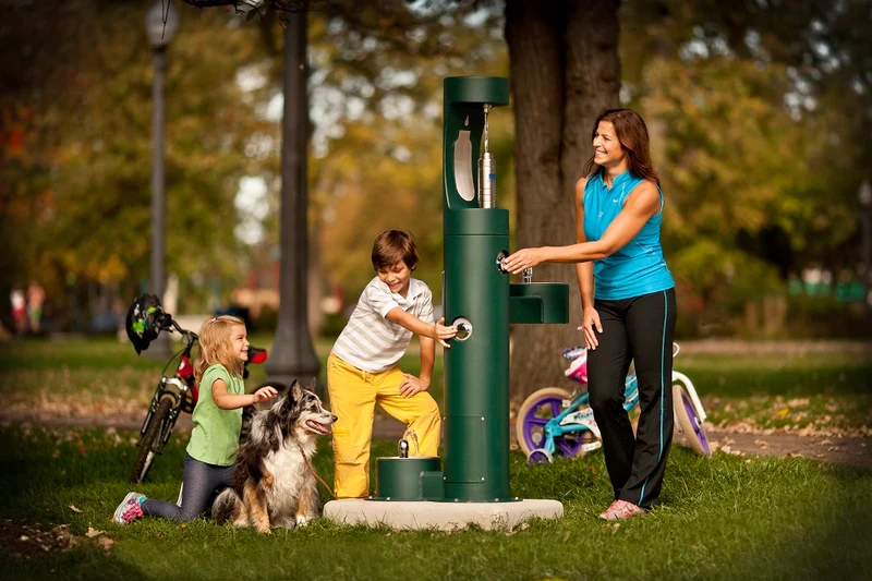 EZH2O Outdoor Water Tap / Water Bottle Filling Station with Drinking Fountain and Animal Drinking Trough | Green