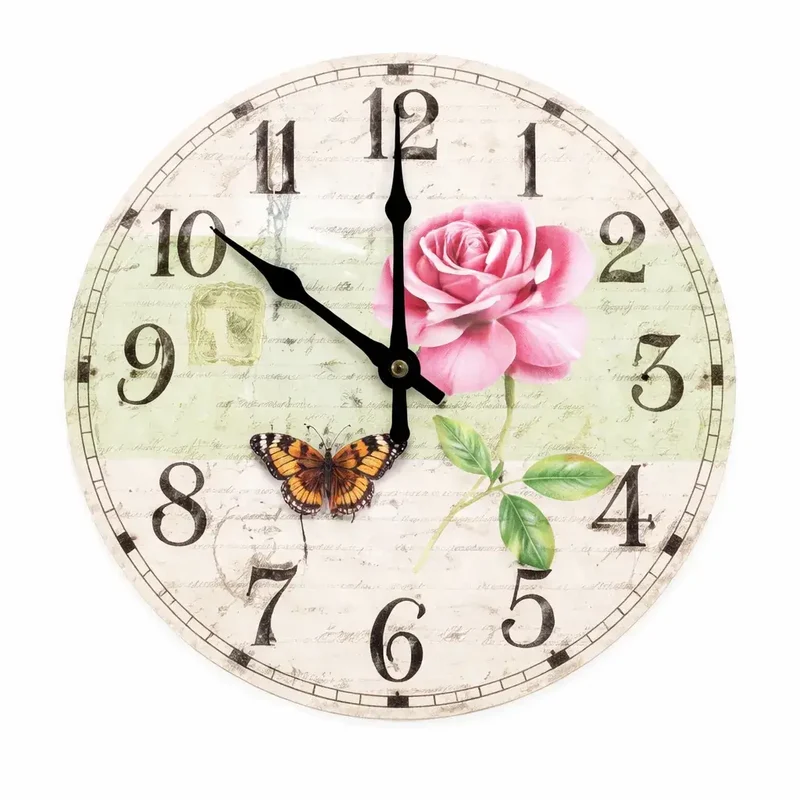 Wanduhr Schmetterling – Romantische Vintage Uhr Ø 34 cm
