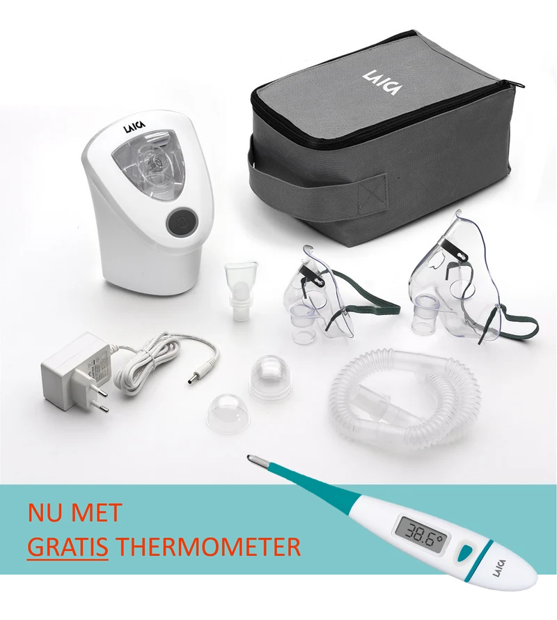 SECOND CHANCE Laica ultrasonic inhaler (MD6026P) - inhalation device for children and adults - aerosol device - incl. 2 mouthpieces | Now temporarily with FREE thermometer