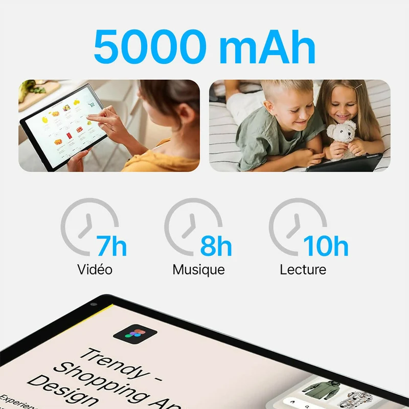Tablette performante avec housse de protection GRATUITE / Processeur Octa-Core 2.0GHz / 6GB RAM / Mémoire 128GB (extensible jusqu'à 1TB) / WiFi 2.4G/5G, Bluetooth 5.0 / Android 13 / Double caméras