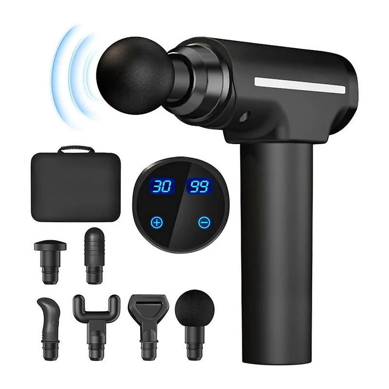 Pistolet de massage à 30 vitesses et 6 Têtes de Massage / Jusqu'à 3200 tr/min / Masseur électrique pour le massage des tissus profonds et des muscles / Cou, épaules, dos