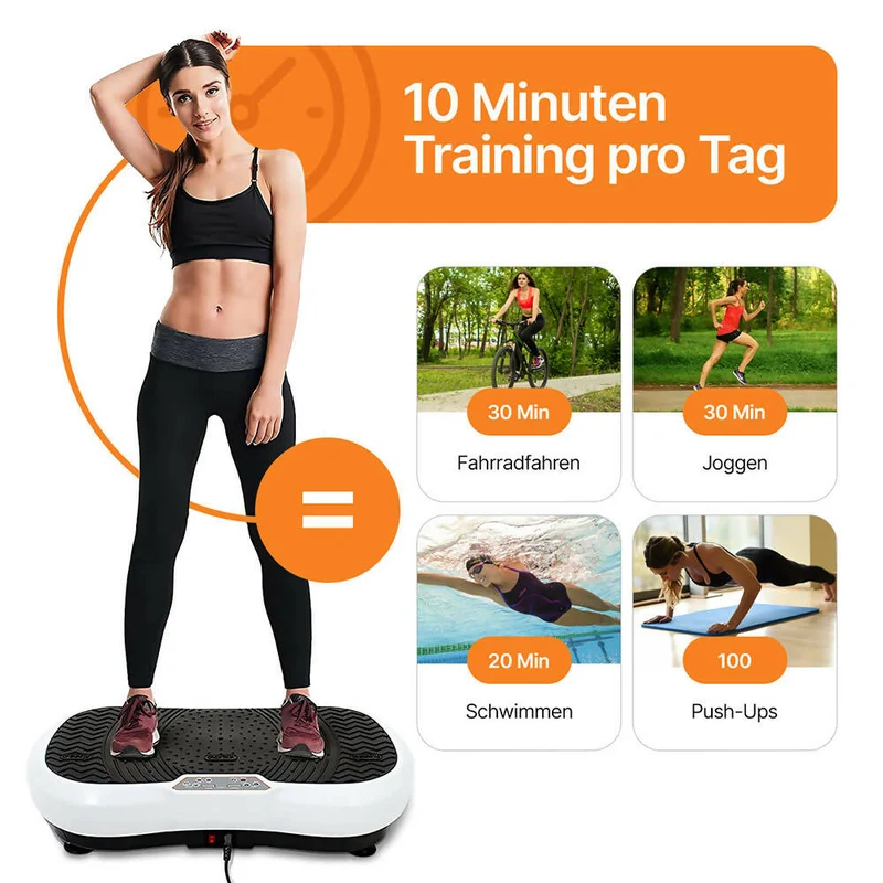 Vibrationsplatte mit 180 Stufen für effektives Training / Fitnessplatte inkl. Fernbedienung & 2 Widerstandsbändern / Fett verlieren und Fitnesstraining von Zuhause mit Vibrationsgerät