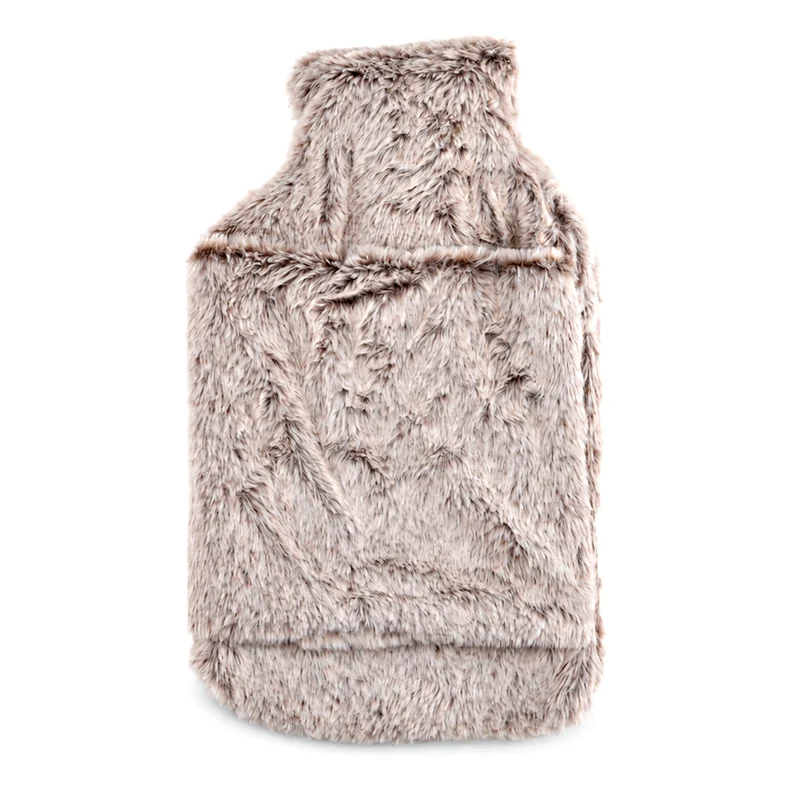 Wärmflasche mit weichem Kunstfellbezug, 2 L, 21 x 36 cm, Dunkelgrau