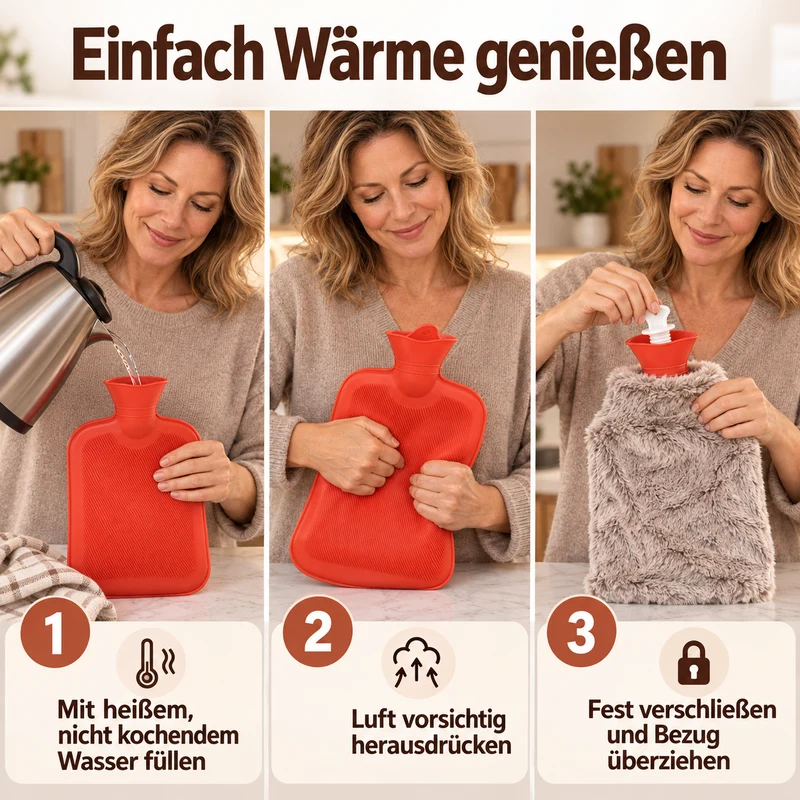 Wärmflasche mit weichem Kunstfellbezug, 2 L, 21 x 36 cm, Dunkelgrau